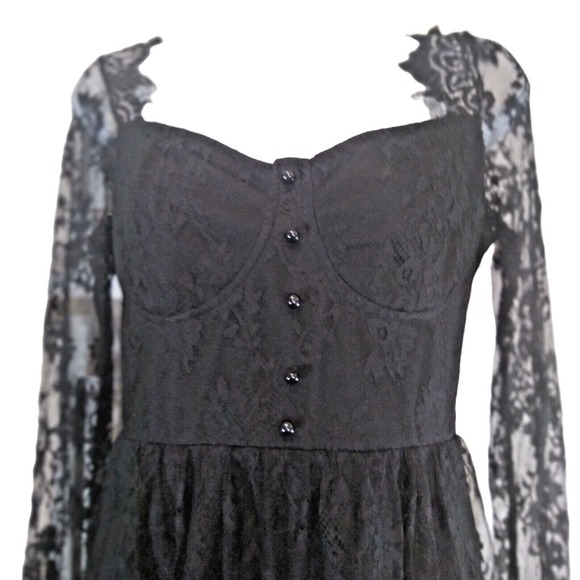 Eilly Bazar Dress Womans  XS Black Floral Lace Lined Zipper in Back Scallop Hem - Picture 5 of 7